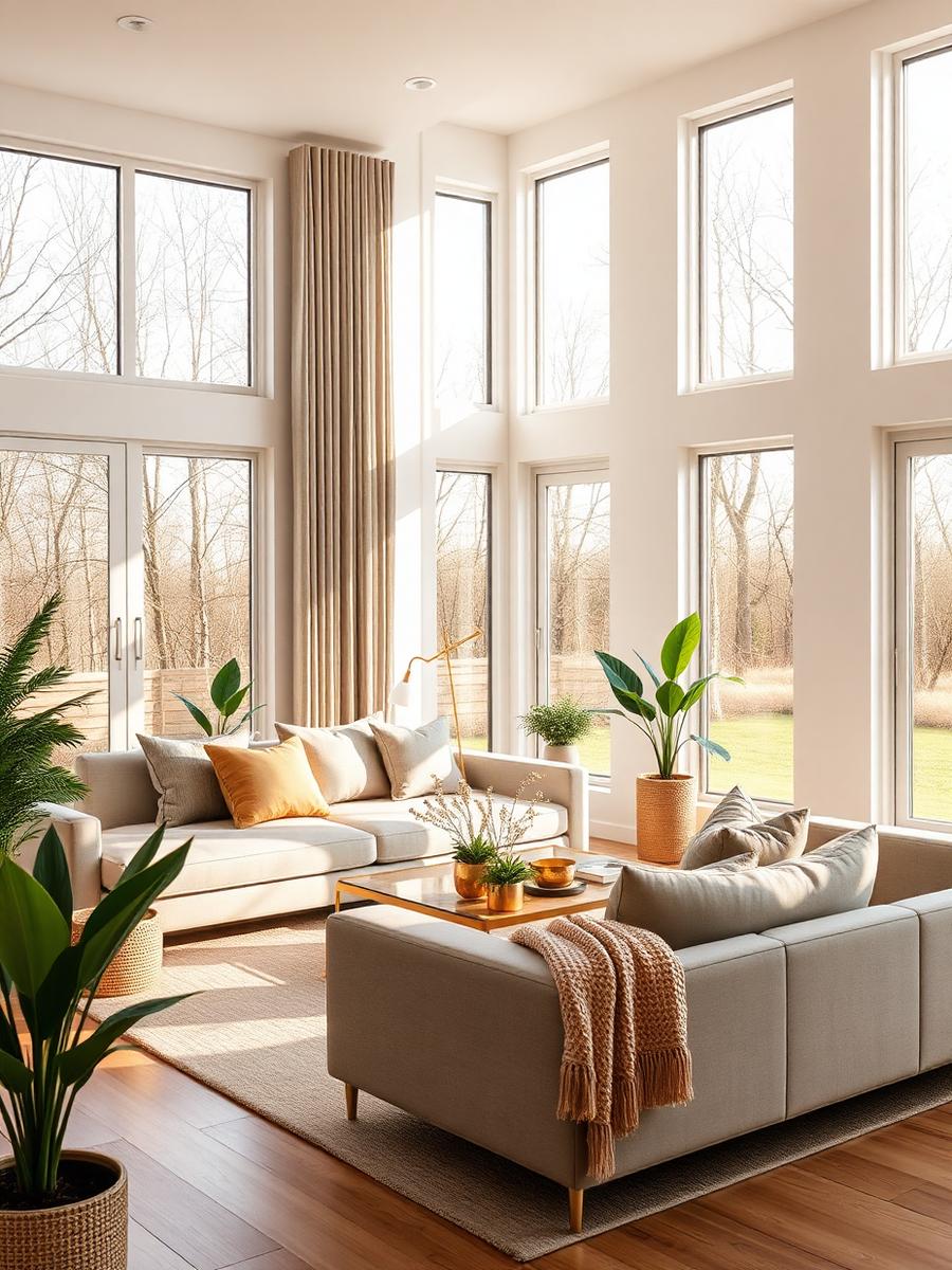 Bright modular home living room interior